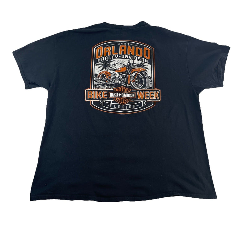 Mens 2024 Harley Davidson Black Orlando FL Bike Week T Shirt Size 2XL