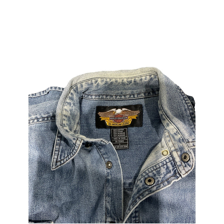 Mens Harley Davidson Lightwash ButtonUp Denim Jacket Size L