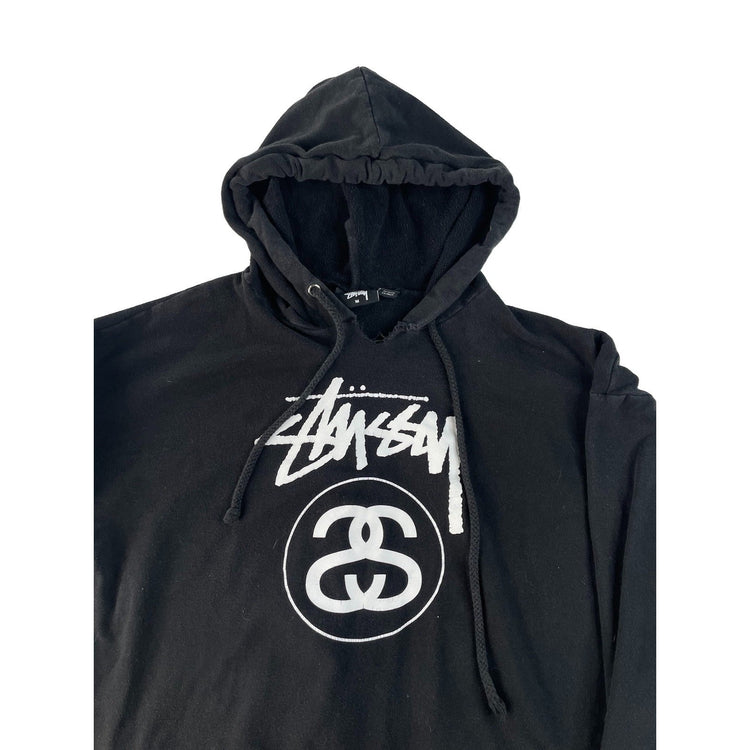 Stussy Hoodie Black Logo Graphic Pullover Sweatshirt Size M