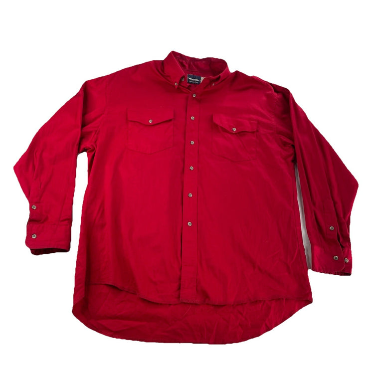 Men’s Wrangler Classic Western Red ButtonUp LongSleeve Shirt Size Xl