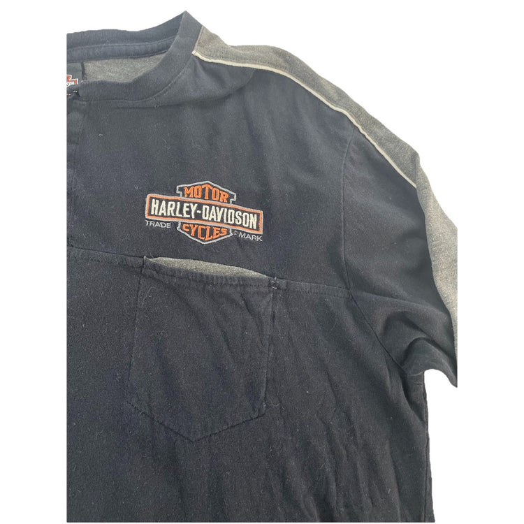 Mens Harley Davidson Motorcycle Black Longsleeve 1/4 ButtonUp Shirt Size L