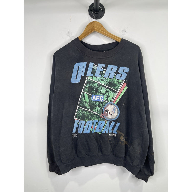 Men’s Vintage 90s Offical Fan Tag Oilers Football Black Sweatshirt Sz XL