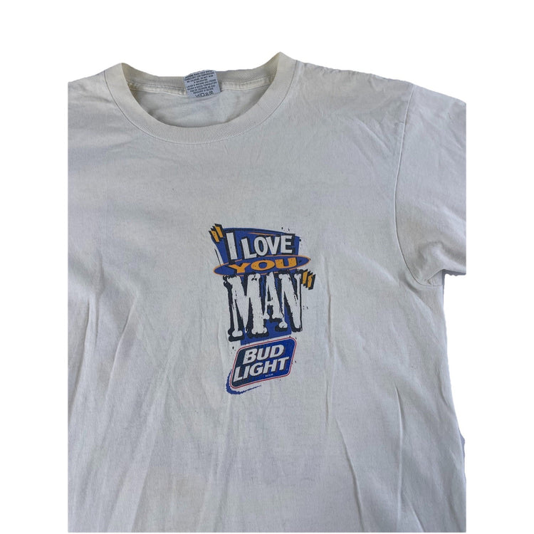 Mens Vintage 1990s Bud Light ‘I Love You Man’ White T Shirt Size Large