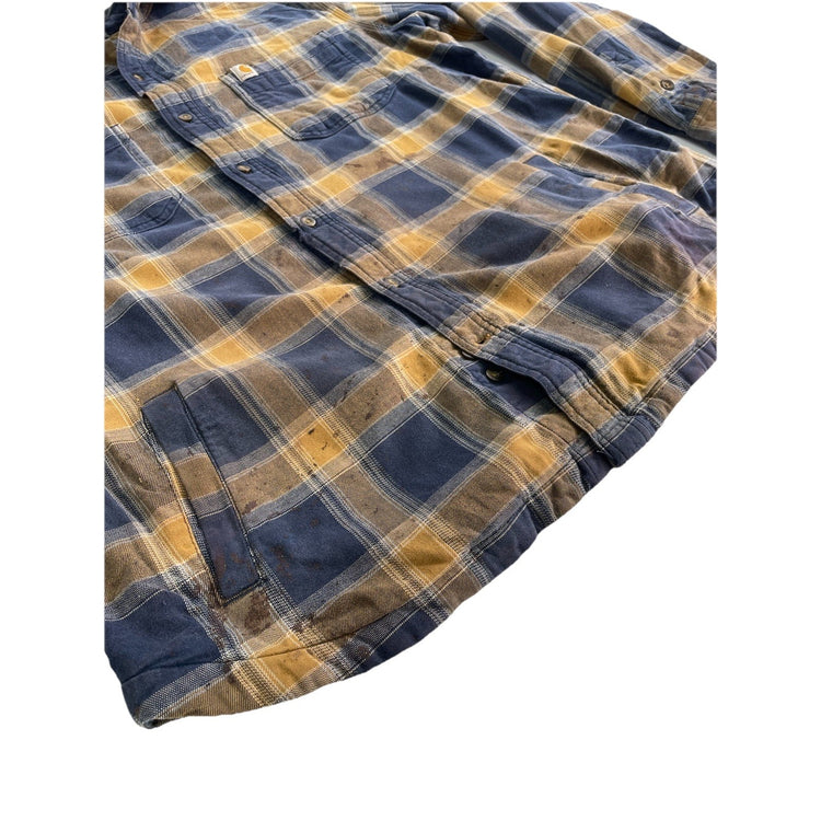 Mens Carhartt Relaxed Fit Plaid Multicolor Button-Up Sherpa Lined Flannel Size L