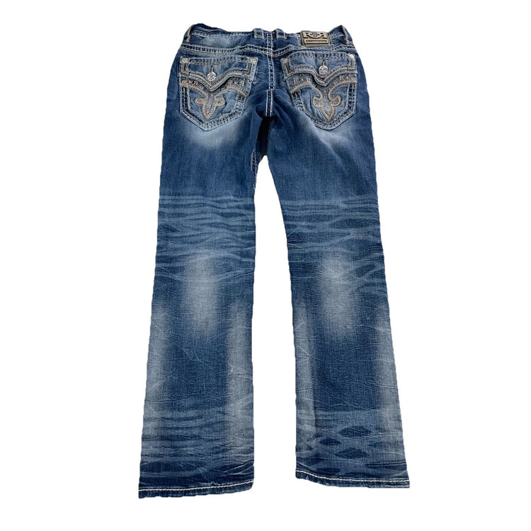 Men’s Rock Revival Brayden Straight Embroidered Denim Jeans Size 31