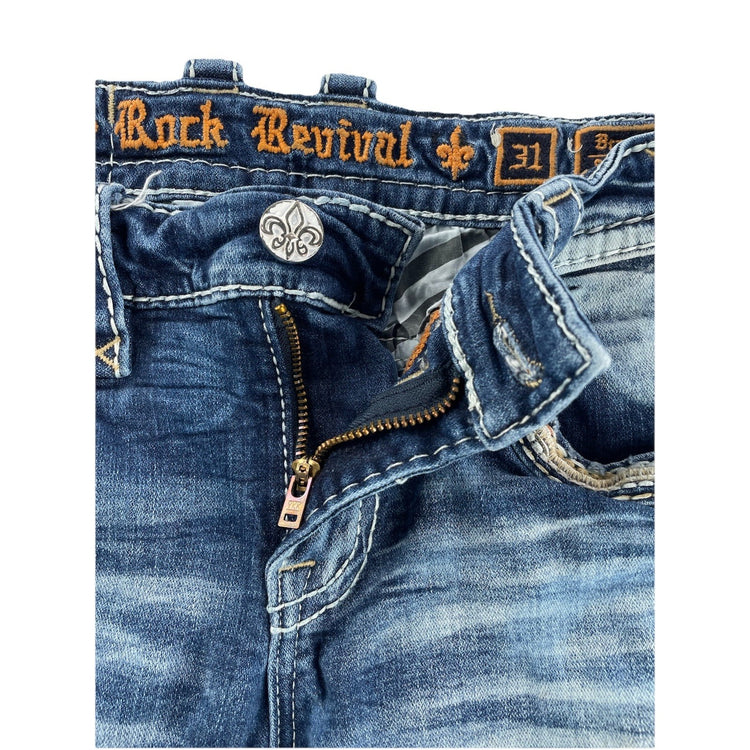 Men’s Rock Revival Brayden Straight Embroidered Denim Jeans Size 31