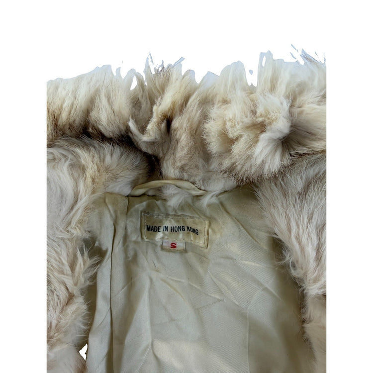 Women’s Vintage Off White Full Zip Up Fur Coat Size S