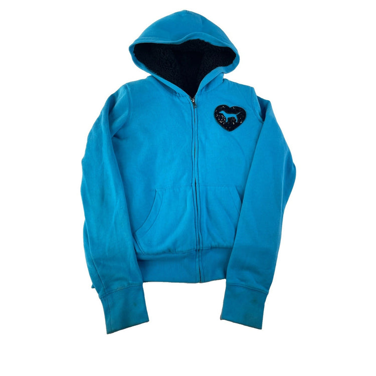Women’s Y2K PINK Victorias Secret Blue Faux Fur Lined Zip Up Jacket Size Small