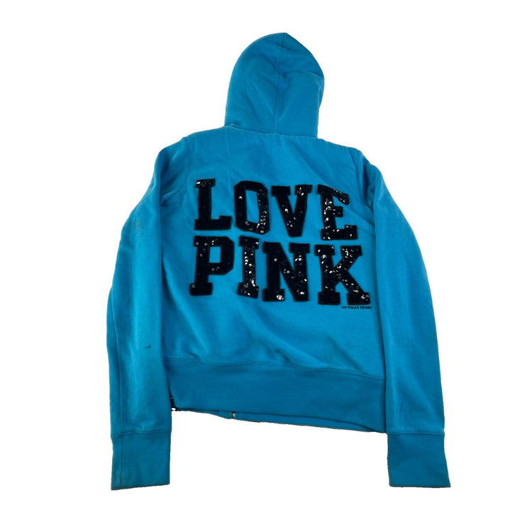 Women’s Y2K PINK Victorias Secret Blue Faux Fur Lined Zip Up Jacket Size Small