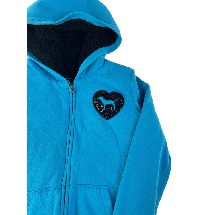 Women’s Y2K PINK Victorias Secret Blue Faux Fur Lined Zip Up Jacket Size Small