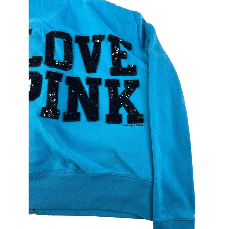Women’s Y2K PINK Victorias Secret Blue Faux Fur Lined Zip Up Jacket Size Small