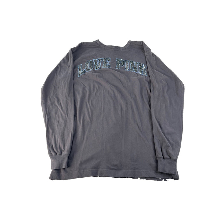 Women’s PINK Victrorias Secret Gray Open Back Long Sleeve T Shirt Size Small