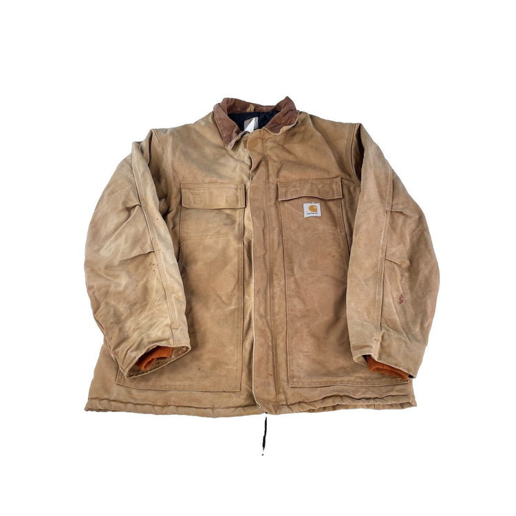Men Carhartt Carhartt Brown Distressed Quilt Lined Traditional Jacket Size XL