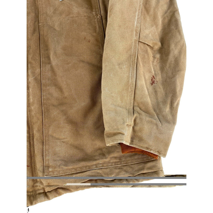 Men Carhartt Carhartt Brown Distressed Quilt Lined Traditional Jacket Size XL