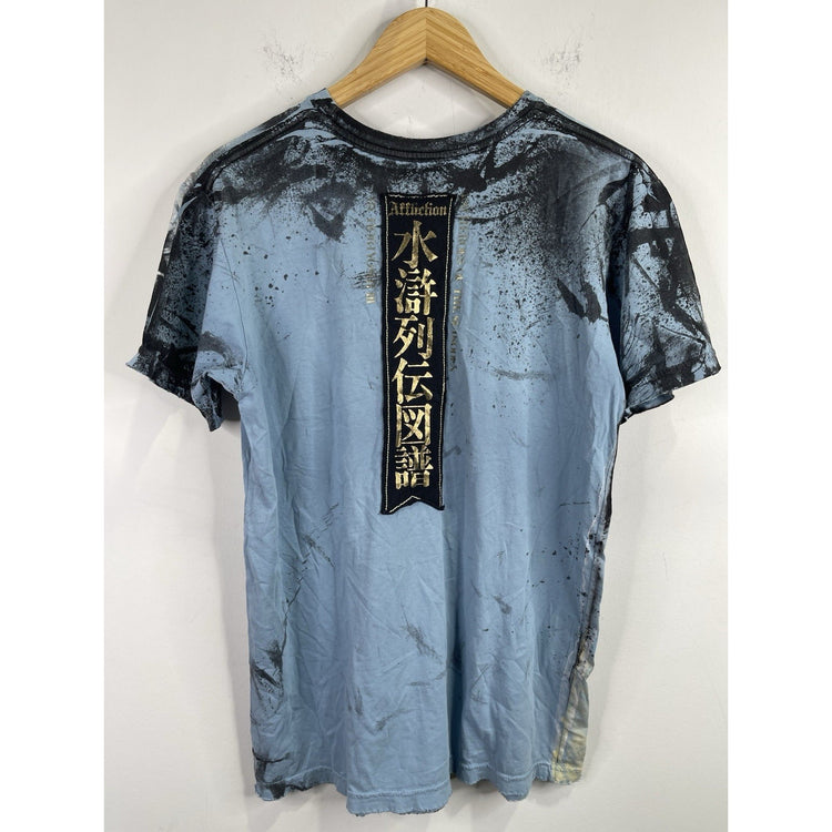 Men’s Vintage Y2K Affliction Blue Samari Doubled Sided Graphic T Shirt Sz M