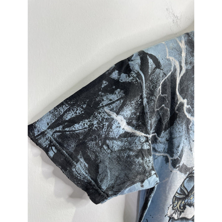 Men’s Vintage Y2K Affliction Blue Samari Doubled Sided Graphic T Shirt Sz M