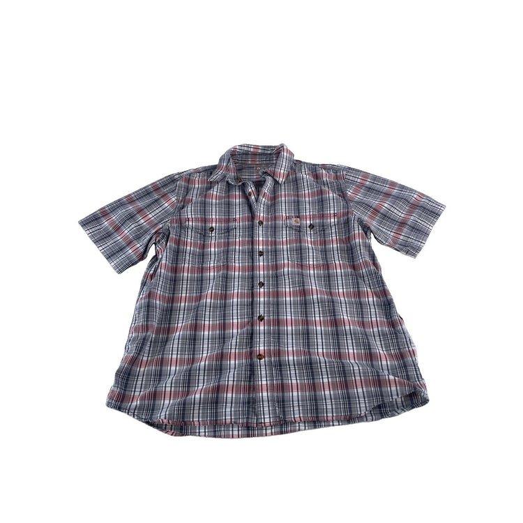 Mens Carhartt Force Relaxed Fit Gray Plaid Button Up Shirt Size XL