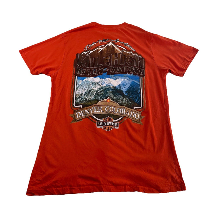Mens Harley Davidson Orange Denver Colorado T Shirt Size Large