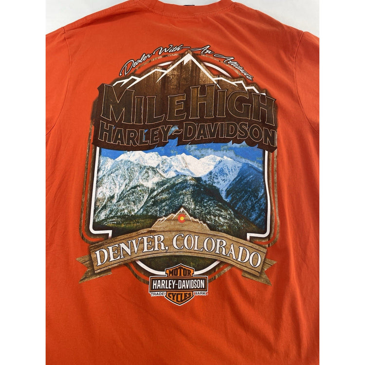 Mens Harley Davidson Orange Denver Colorado T Shirt Size Large