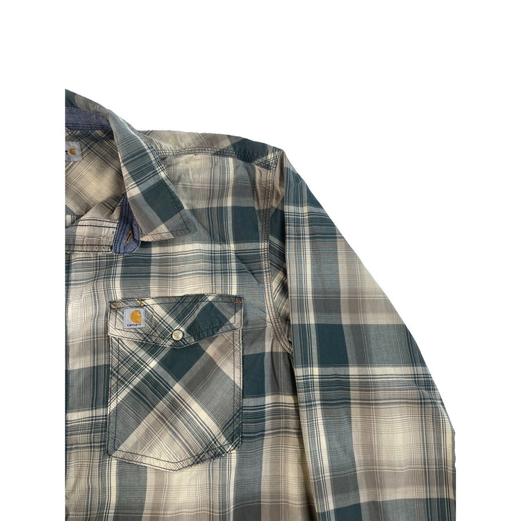 Men Carhartt Relaxed Fit Plaid Long Sleeve Button Down Shirt Gray Size L