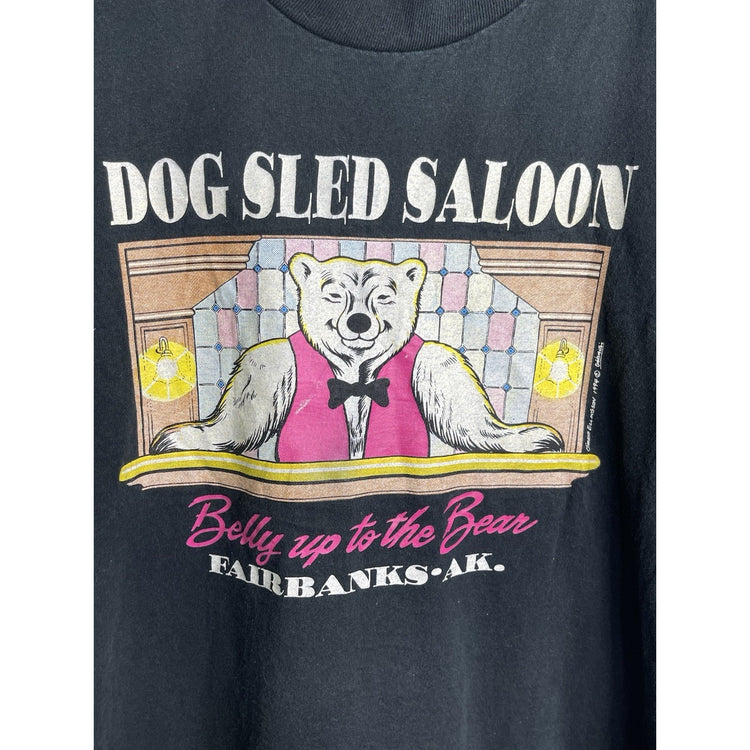 Men’s VTG 90s Jerseys Tag Graphic Dog Sled Saloon T Shirt Black Sz L