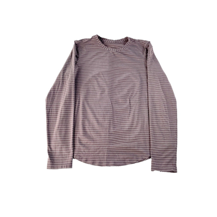 Women's Lululemon Athletica Mauve and White Striped Long-Sleeve Shirt Size L