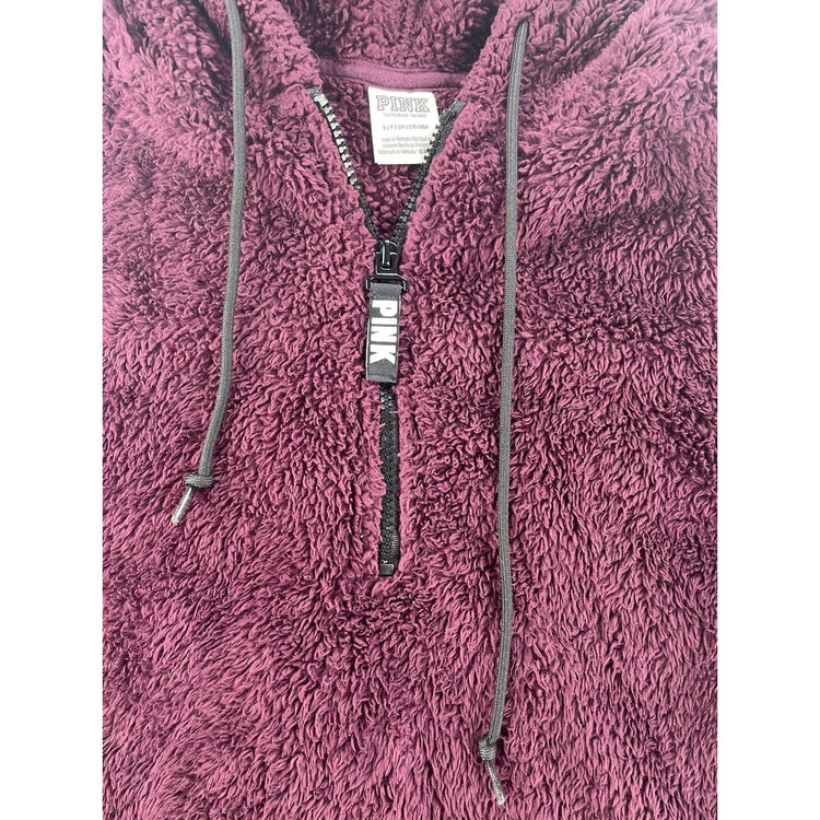 Womens Victoria Secret Violet Sherpa 1/2 Zip Hoodie Size S