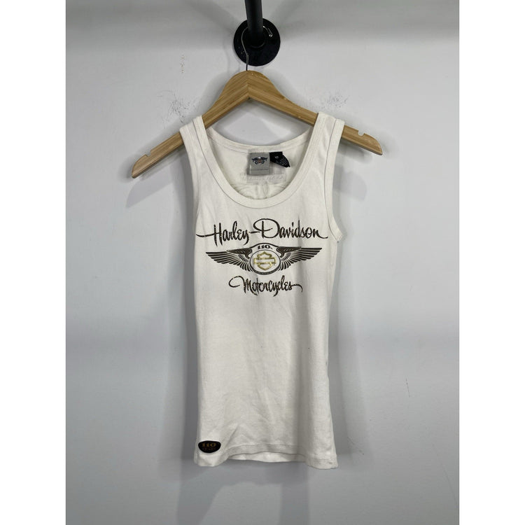Women’s Harley-Davidson White Gold 110th Anniversary Bling Wings Tank Top Sz XS