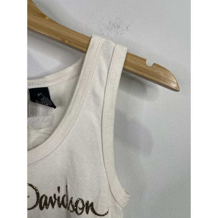 Women’s Harley-Davidson White Gold 110th Anniversary Bling Wings Tank Top Sz XS