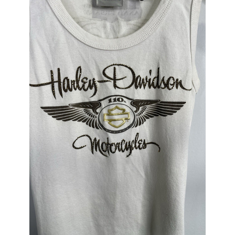 Women’s Harley-Davidson White Gold 110th Anniversary Bling Wings Tank Top Sz XS