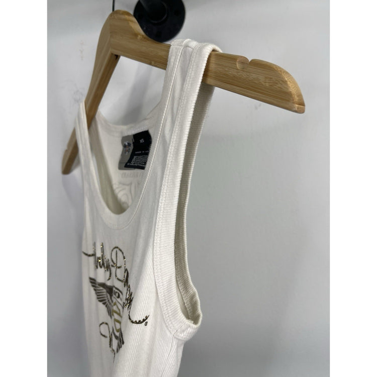 Women’s Harley-Davidson White Gold 110th Anniversary Bling Wings Tank Top Sz XS