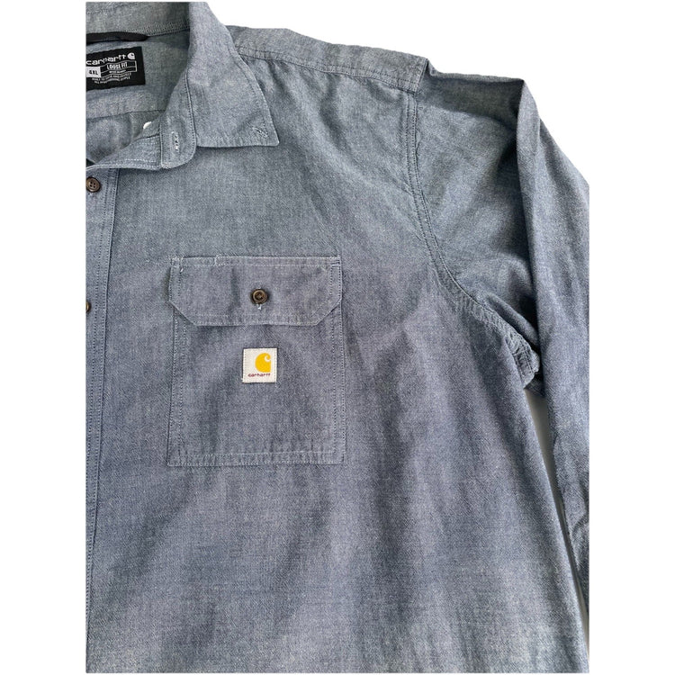 Mens Carhartt Light Blue Loose Fit Chambray Long Sleeve Shirt Size 4XL