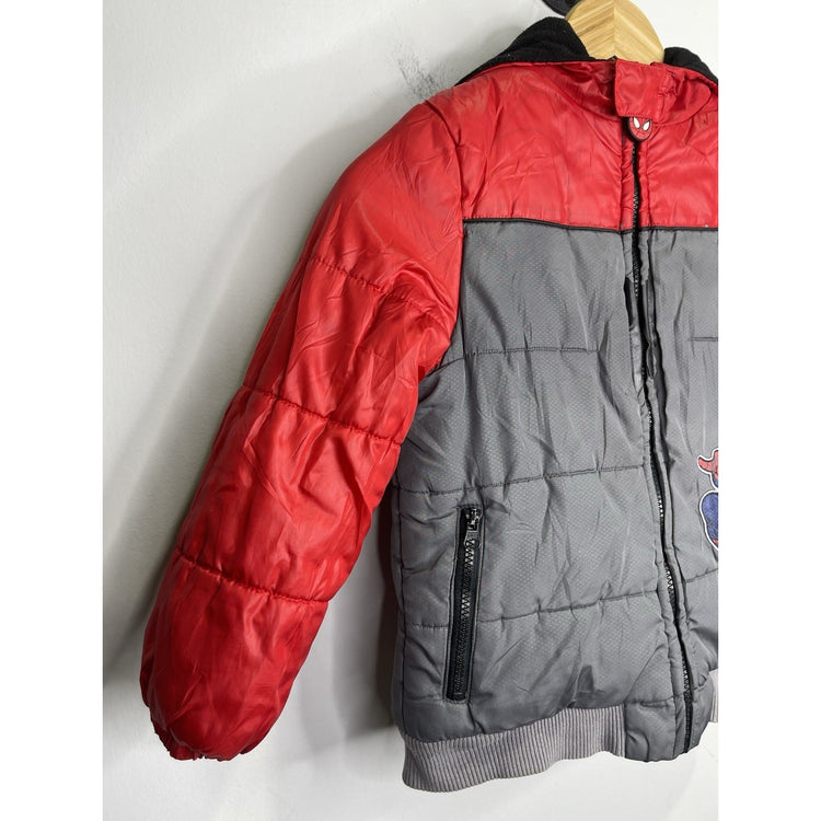 Youth VTG Marvel’s Spider-Man Red And Gray Puffer Hooded Jacket Sz 5/6