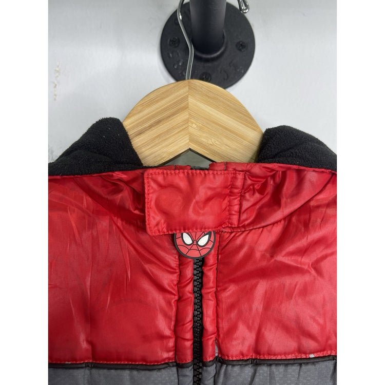Youth VTG Marvel’s Spider-Man Red And Gray Puffer Hooded Jacket Sz 5/6