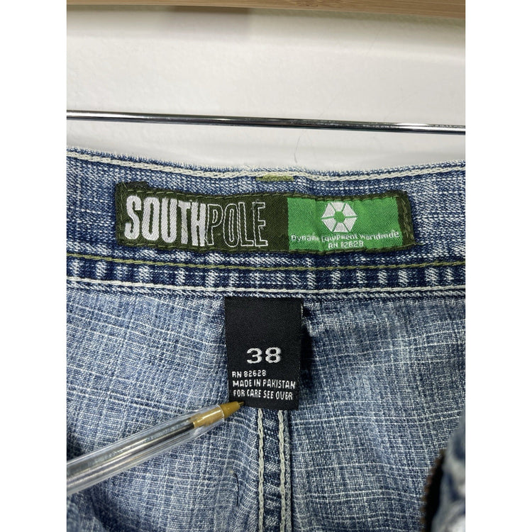 VTG Y2K Men’s Distressed Light Blue Wash Southpole Baggy Denim Jeans 38x31