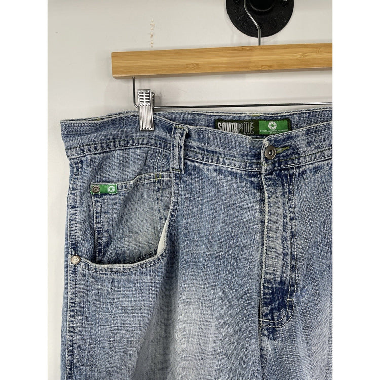 VTG Y2K Men’s Distressed Light Blue Wash Southpole Baggy Denim Jeans 38x31
