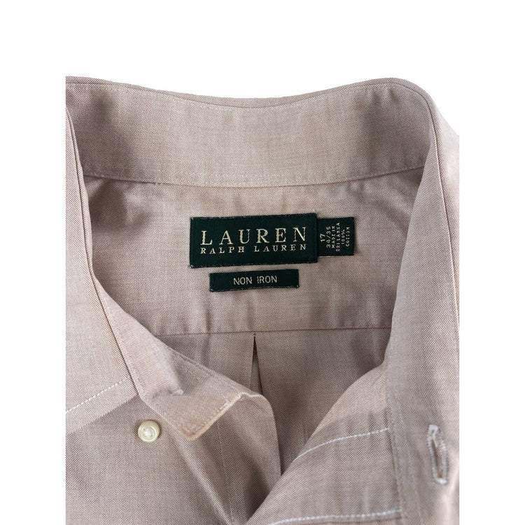 Men Ralph Lauren Non-Iron Solid Beige Khaki LongSleeve Dress Shirt Size 17-34/35