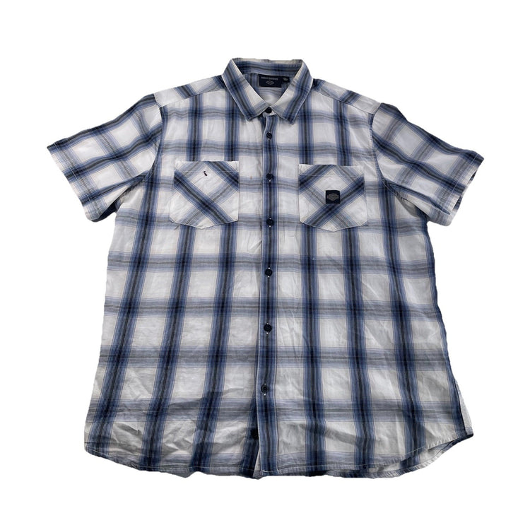 Mens Harley Davidson LightBlue&White Buttonup W/Plaid Pattern Shirt Size Xxl