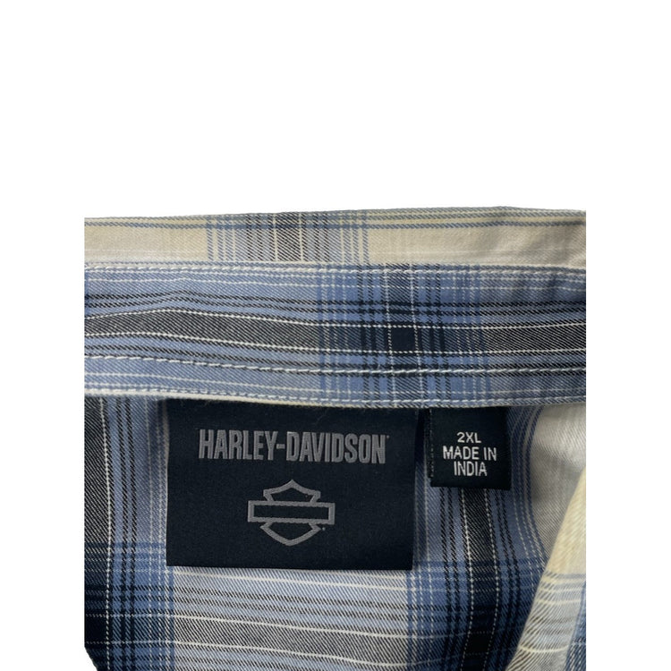 Mens Harley Davidson LightBlue&White Buttonup W/Plaid Pattern Shirt Size Xxl