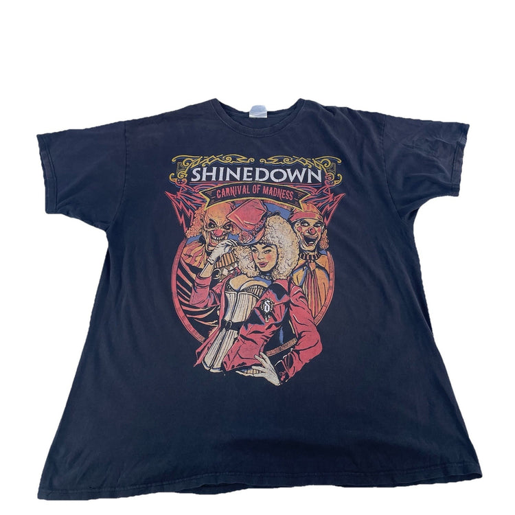 Mens 2010 Shinedown Carnival Of Madness Black Graphic Band T Shirt Size 2XL