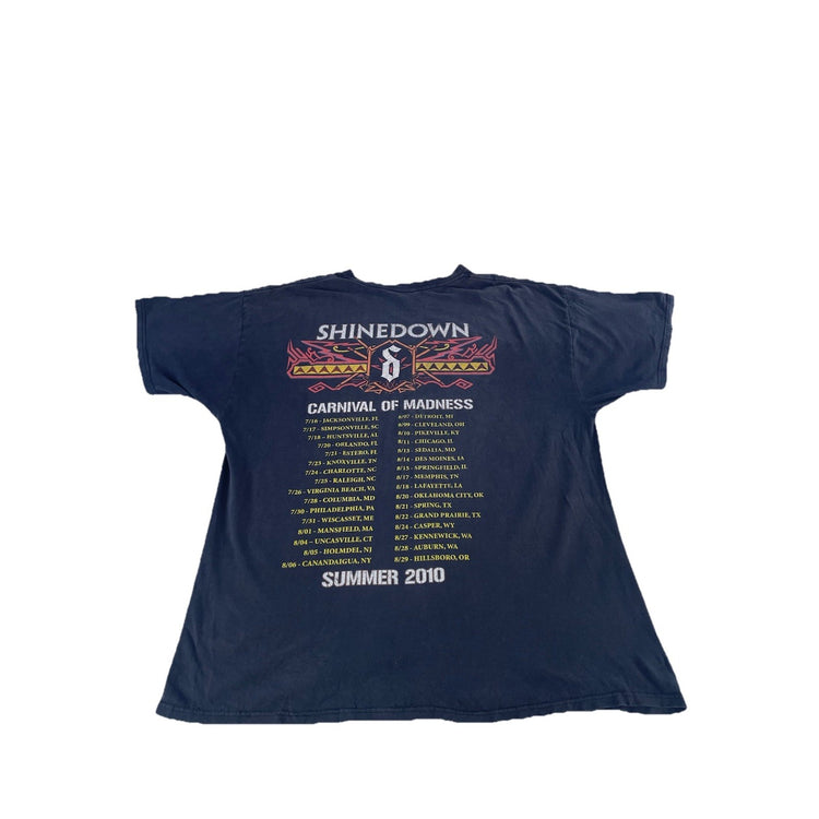 Mens 2010 Shinedown Carnival Of Madness Black Graphic Band T Shirt Size 2XL