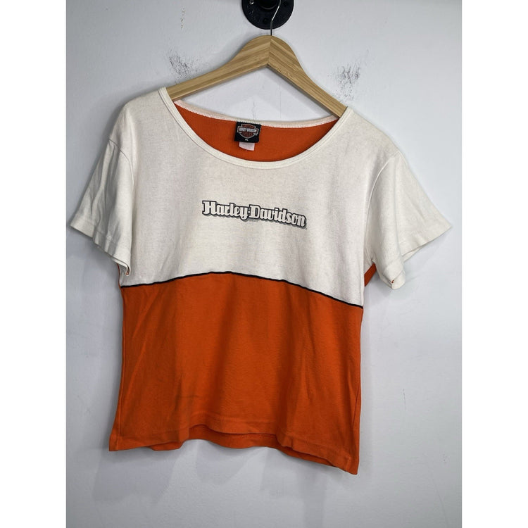 Women’s Vintage Harley Davidson 2003 HD Orange White S/S Rochester Sz XL