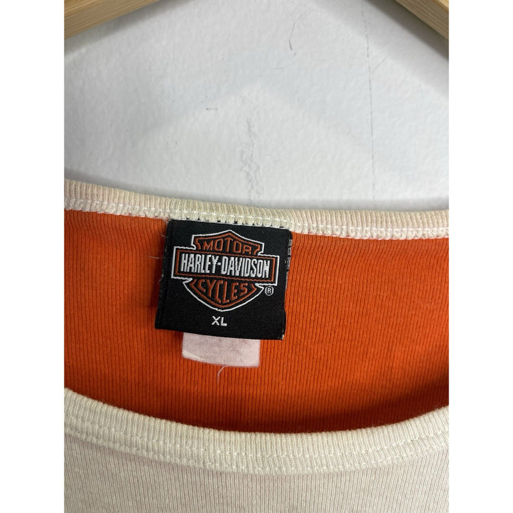 Women’s Vintage Harley Davidson 2003 HD Orange White S/S Rochester Sz XL