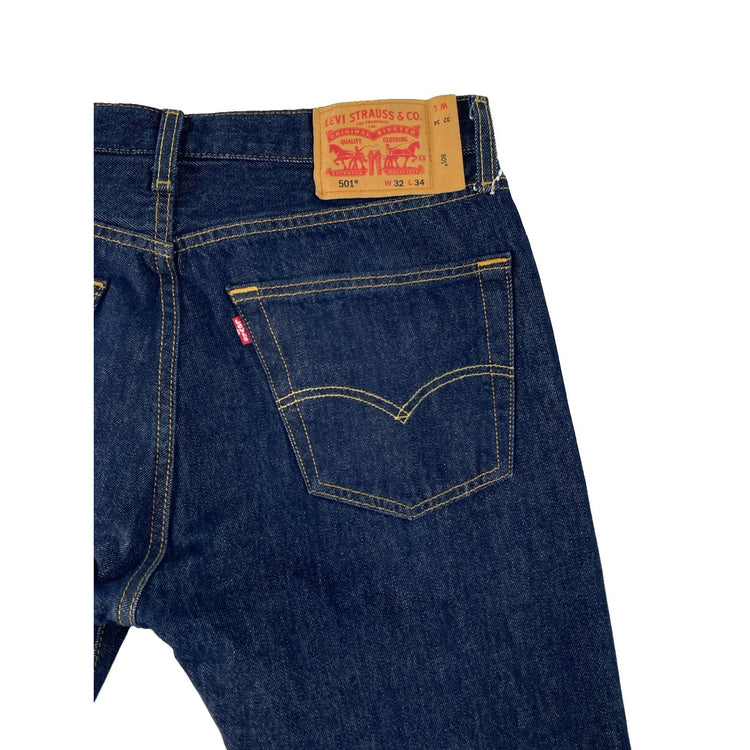 Mens Levis 501 Dark Wash Indigo Blue Rigid Button Fly Jeans SIZE 32x34