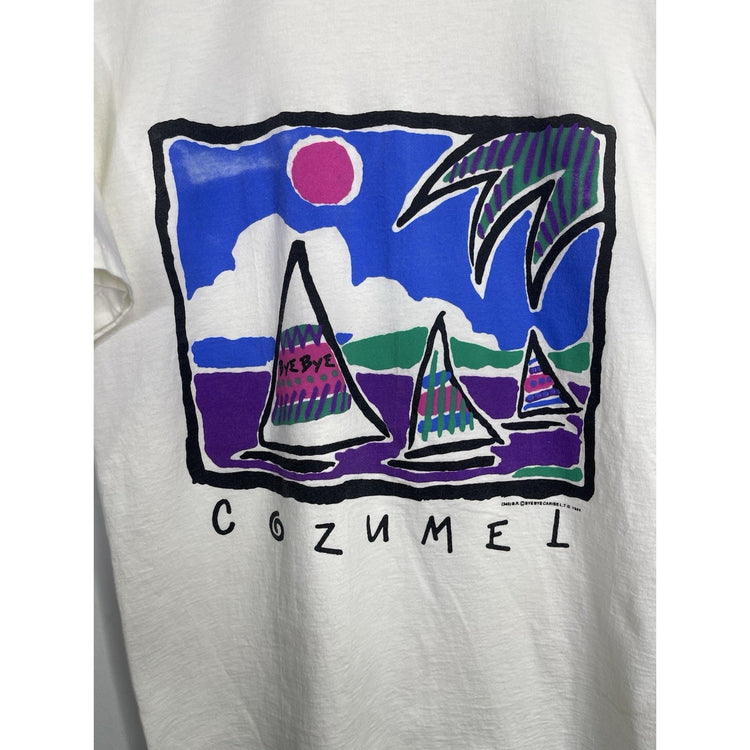 Adult Vintage 80s Cozumel Graphic Art T-shirt Bye-Bye Brand Sz Large