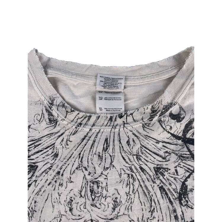 Mens Y2K Gildan Skull Roses Graphic T Shirt White Mall Goth Grunge Size XL
