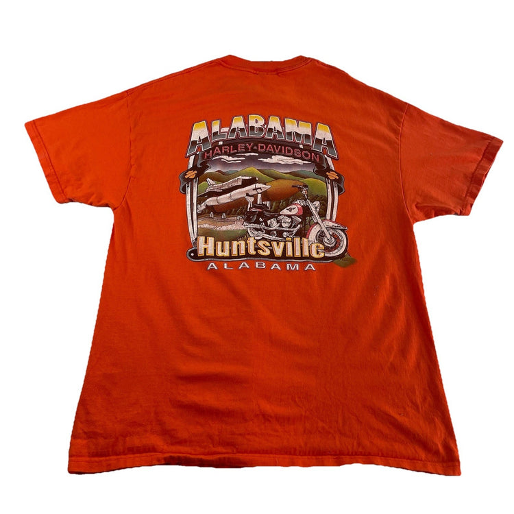 Mens 2001 Harley Davidson Orange ‘Fat Boys Rule’ Alabama T Shirt Size XL