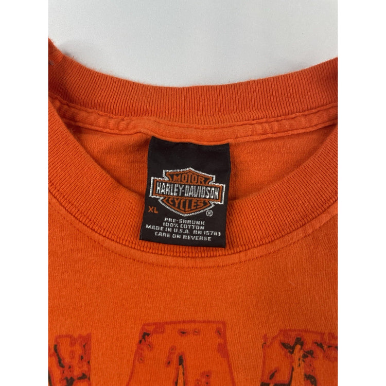 Mens 2001 Harley Davidson Orange ‘Fat Boys Rule’ Alabama T Shirt Size XL