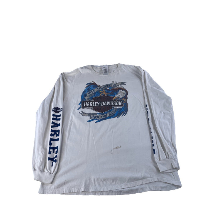 Mens Harley Davidson White Longsleeve Eagle Graphic Shirt Size Extra Large