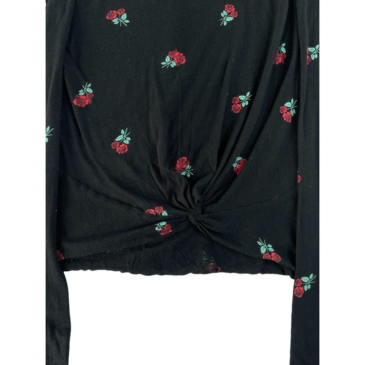 Women’s PINK Victorias Secret Black Longsleeve Rose Print T Shirt Size Medium